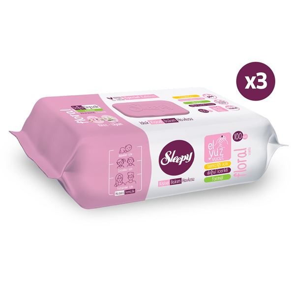 Sleepy Floral Kişisel Bakım Havlusu 3x100 (300 Yaprak)